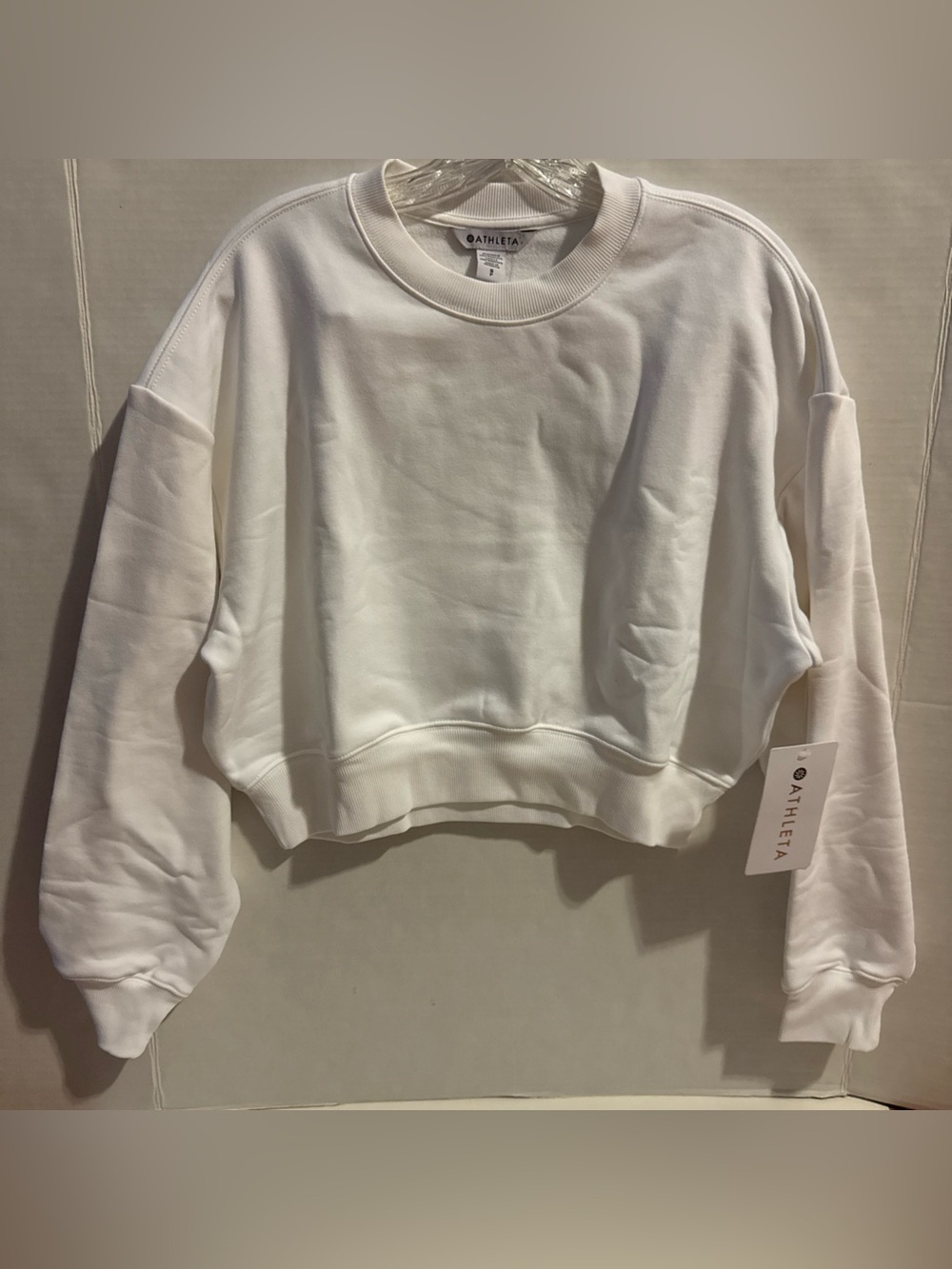 Athleta heavyweight terry ultra crop crew sweatshirt womens Small white NWT